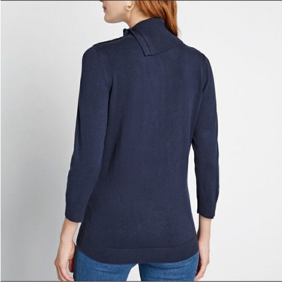 MODCLOTH Charter School Navy Blue Nautical Turtleneck Buttons Sweater - Picture 2 of 10